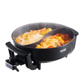 VEVOR Electric Hot Pot, 1360W 5 L Double-flavor Shabu Shabu Pot, Non-Stick Electric Cooker with Divider, Clear Glass Lid, Temperature control