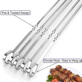12PCS Kabob Skewers Flat Metal Stainless Steel BBQ Barbecue Skewer 16" Anti-Roll Heavy Duty Shish Kebob Sticks Wide Reusable Grilling Skewers Set