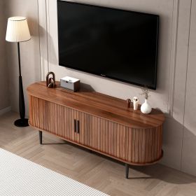 TV Stand, 55 Modern TV Console Table With Storage Compartment And Sliding Door, Gaming Entertainment Center With Cabinet For Living Room, Bedroom (Option: Walnut)