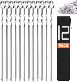 Skewers for Kabobs, 14" Metal Kebab Skewers for Grilling Flat Long Stainless Steel Kabob Sticks (Color: Silver)