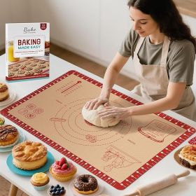 Silicone Baking Mat with Recipes, Extra Thick Silicone Mats for Baking, Non Stick Pastry Mat for Rolling Dough, Silicone Macaron Baking Mat for C (Color: Grey)